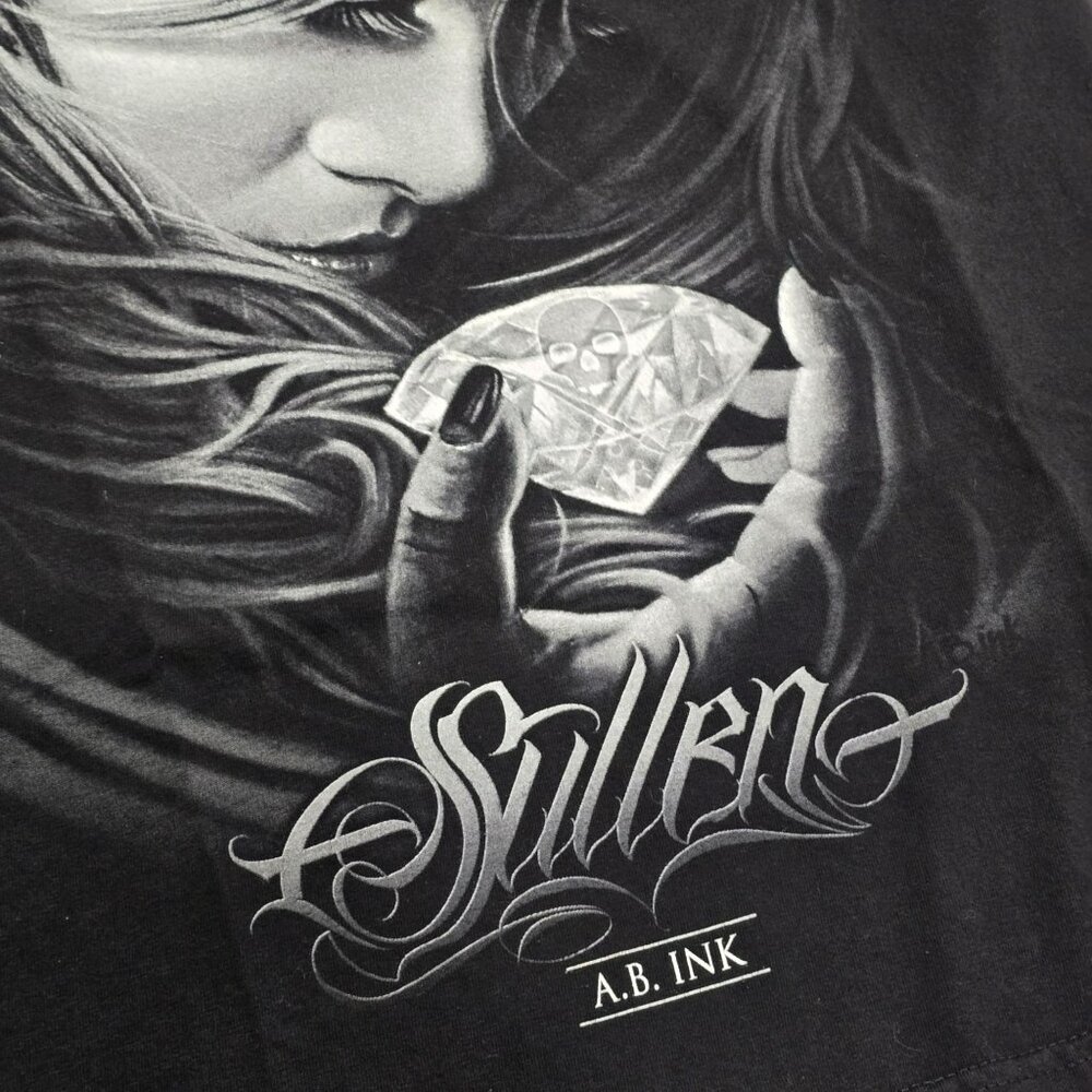 Sullen ✦ Double Sided Tattoo Art Graphic Tee ✦ Black Femme Diamond Roses M - Picture 5 of 12
